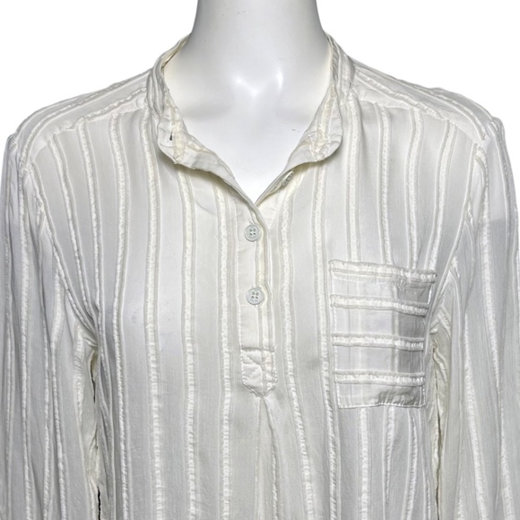 Sea New York Ivory Off-White Semi Sheer Blouse Henley Top Long Sleeve Size 2 XS - Picture 2 of 9